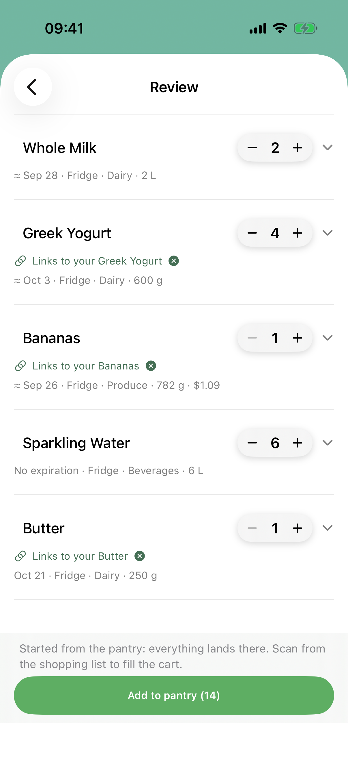 Fridgify reviewing products recognized from barcodes