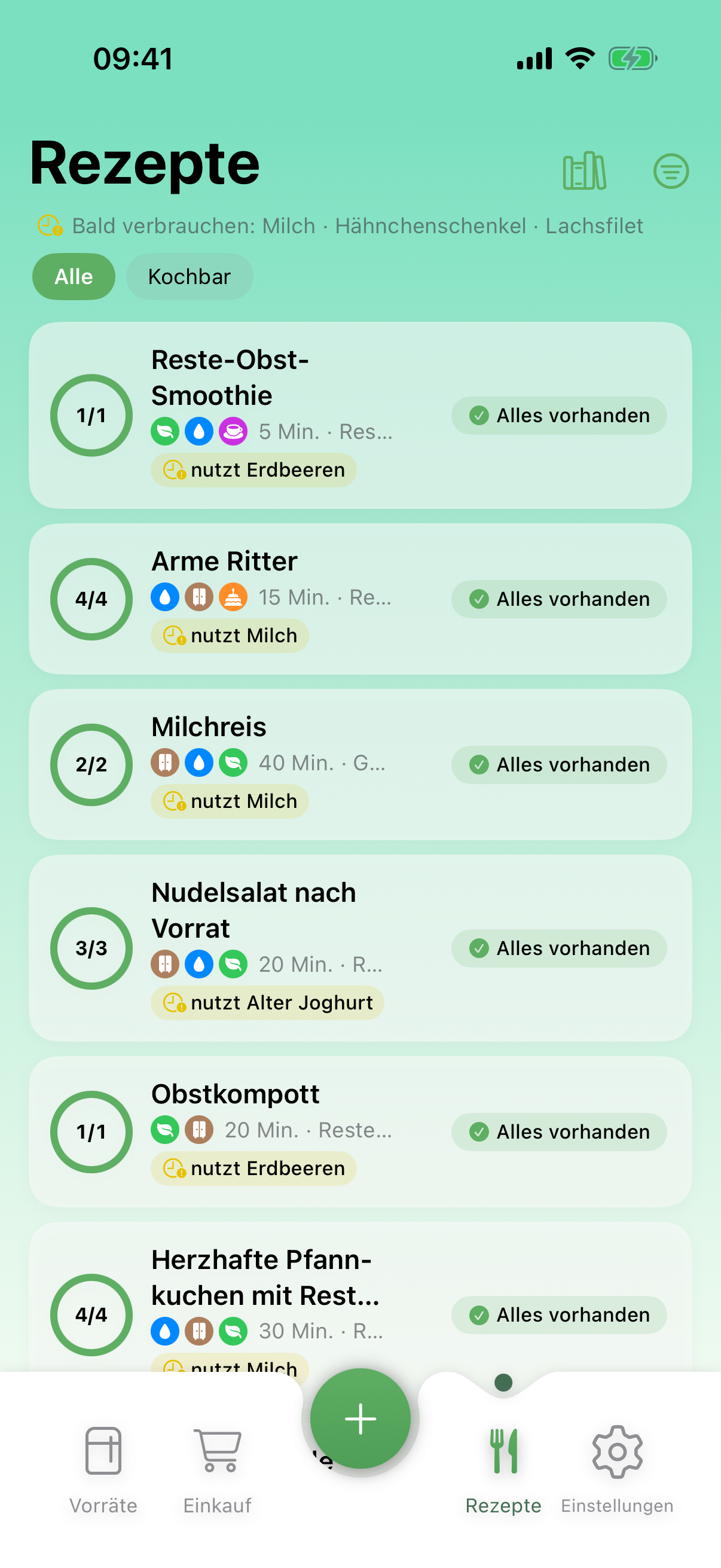 Fridgify zeigt Rezepte, die mit vorhandenen Zutaten gekocht werden können